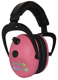 Pro Ears Gold II 26 dB electronic ear protection. Over the head muff style with pink cups.